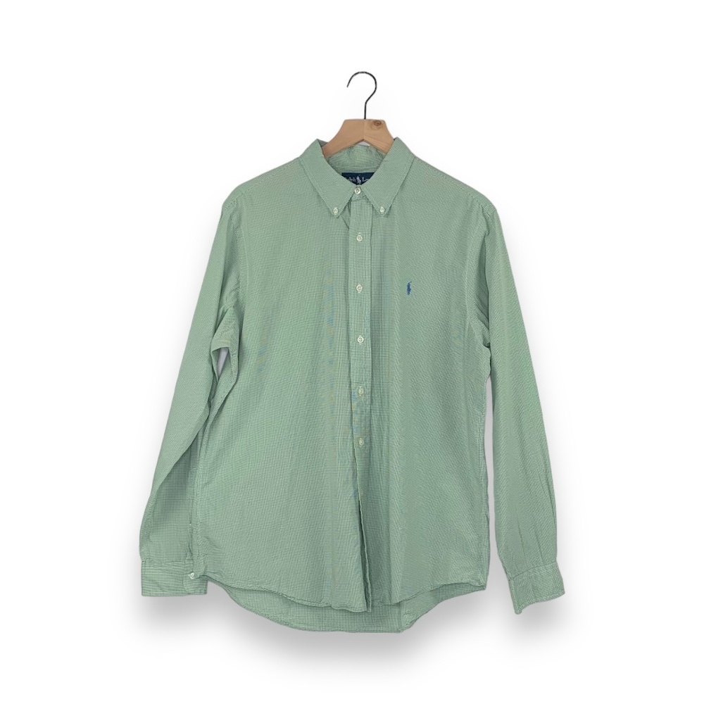 Polo by Ralph Lauren Green Gingham Poplin Button Down Long Sleeve Shirt